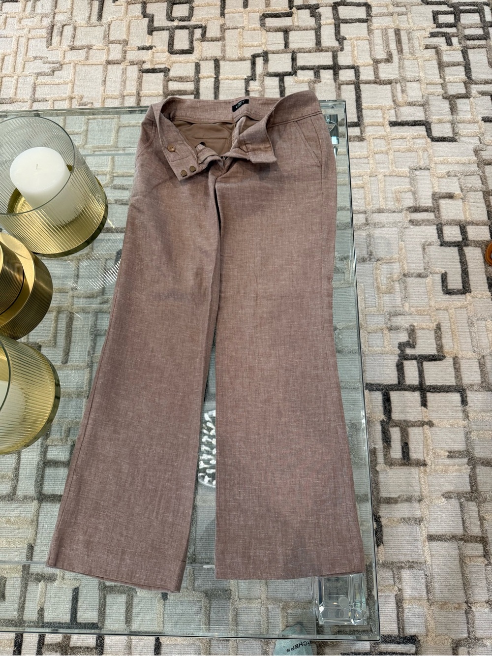 Loft Brown Wide-Leg Linen-Blend Pants